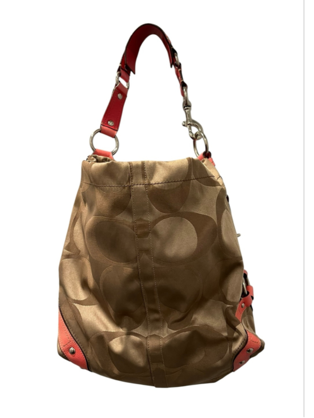Vintage Coach Carly Signature C Hobo Bag Coral Pink Leather Trim Y2K Slouchy